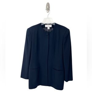 Jones New York Vintage 90s Navy Blue Wool Collarless Blazer Size 10